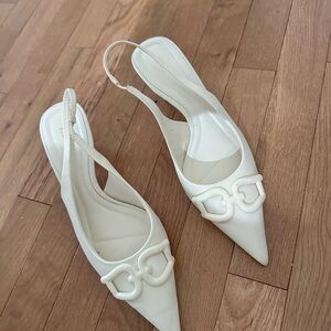 Zara Cream Slingback Heels with Buckle Detail